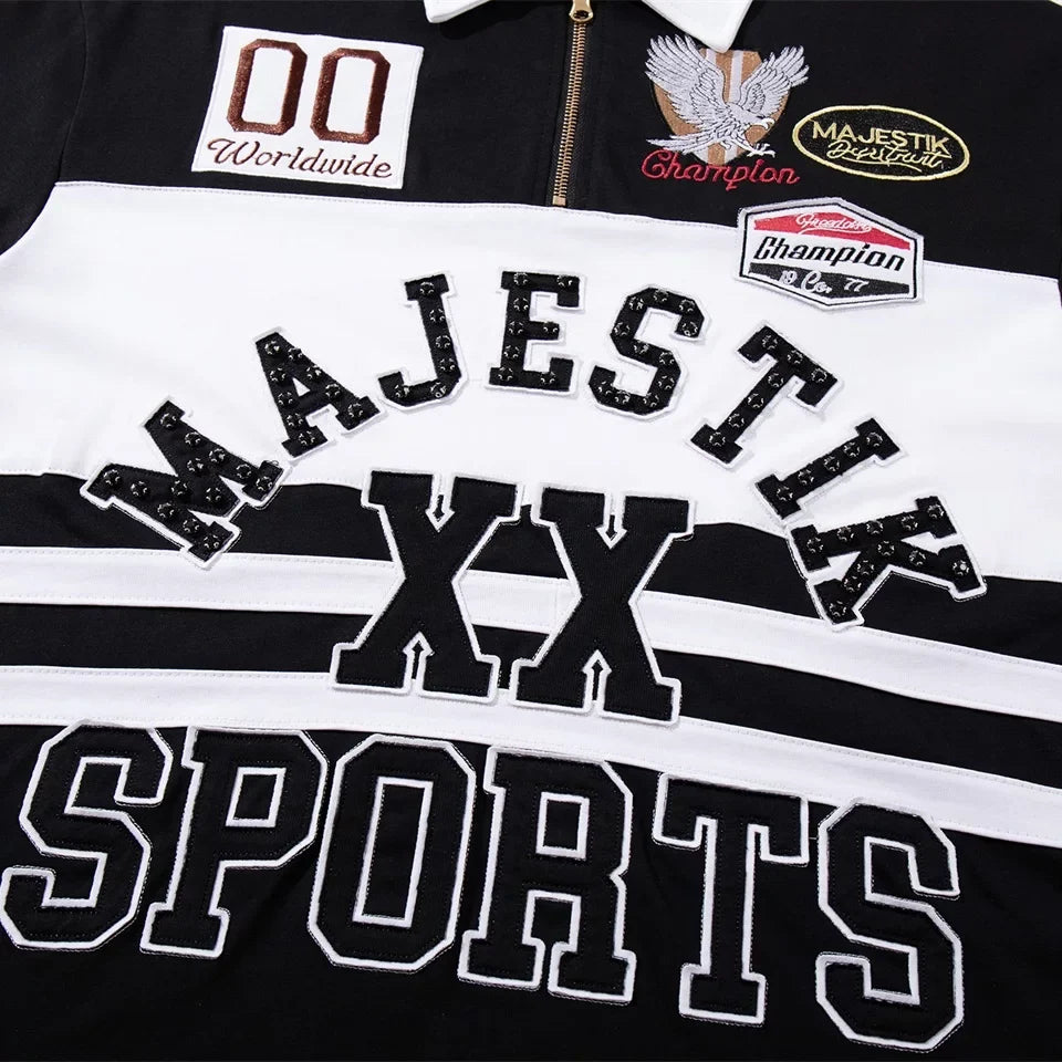 Majestik Sports XX Patchwork Half‑Zip Polo Shirt