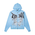 Mixed EMOTION Gothic Letter Light Blue Full‑Zip Hoodie