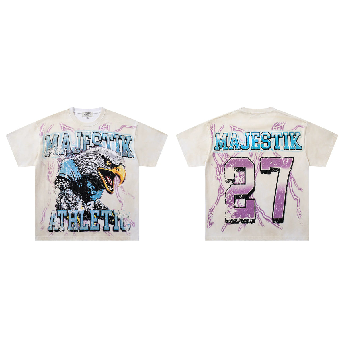 Majestik Athletic Eagle 27 Lightning Vintage Washed Oversized Graphic Tee