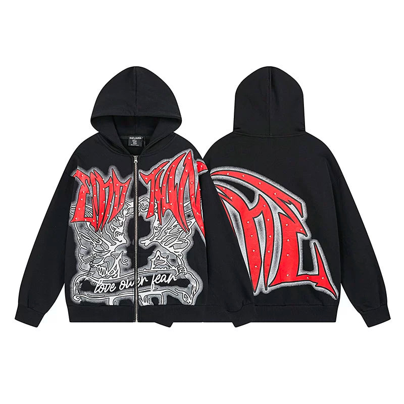 Mixed EMOTION Gothic Studded Full‑Zip Hoodie