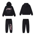 SP5DER Punk Web Graphic Pullover Hoodie and Sweatpants Matching Set - Black / Pink