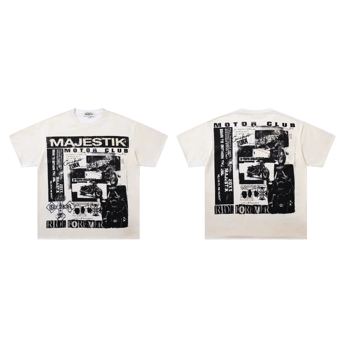 Majestik Motor Club Ride Forever Vintage Washed Off‑White Oversized Graphic Tee