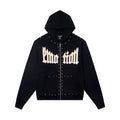 Mixed EMOTION Studded Gothic Letter Black Full‑Zip Hoodie