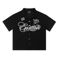 Mixed EMOTION Cupid Graphic Black Camp Collar Short‑Sleeve Button‑Up Shirt