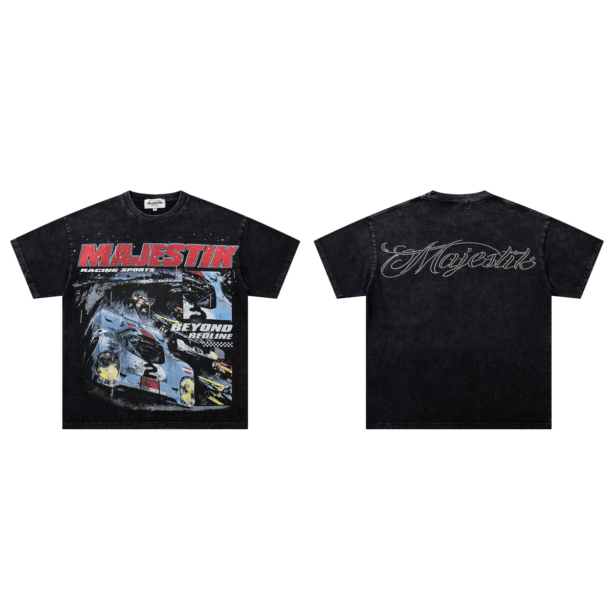 Majestik Racing Sports Beyond Redline Le Mans Race Car Vintage Washed Black Oversized Graphic Tee