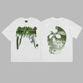 Revenge Green & Silver Gradient Arch Logo & Broken Skull Graphic Short Sleeve T-Shirt White