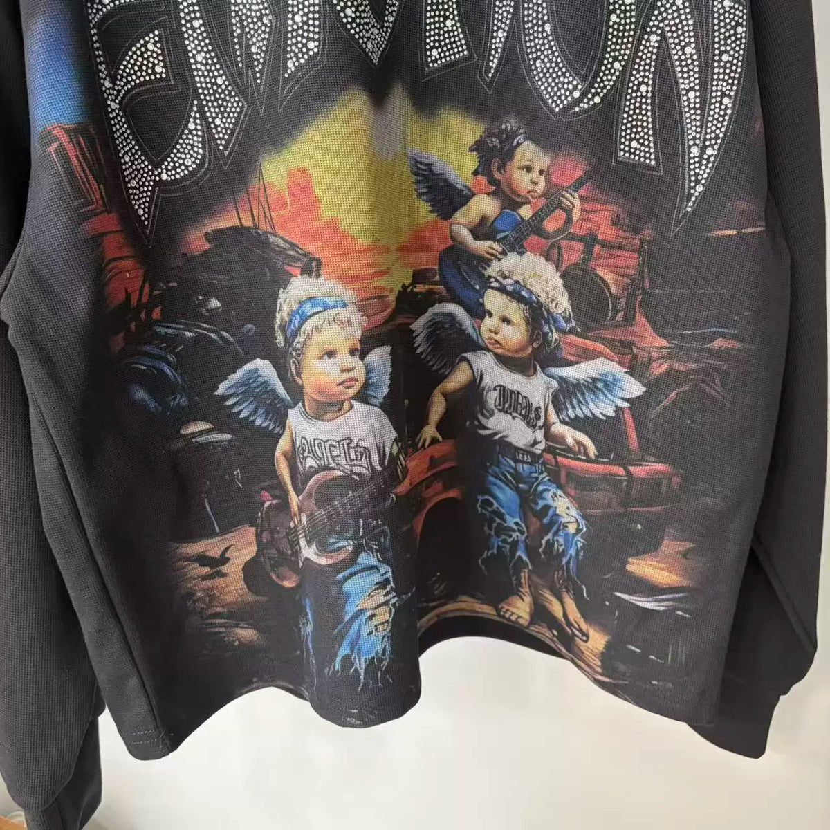 Mixed EMOTION Rhinestone Angel Band Crewneck Sweatshirt
