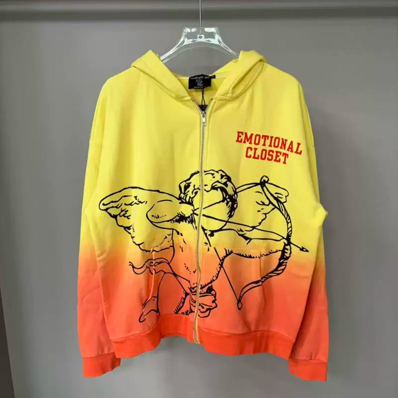 Mixed EMOTION Gradient Cupid Print Zip Up Hoodie