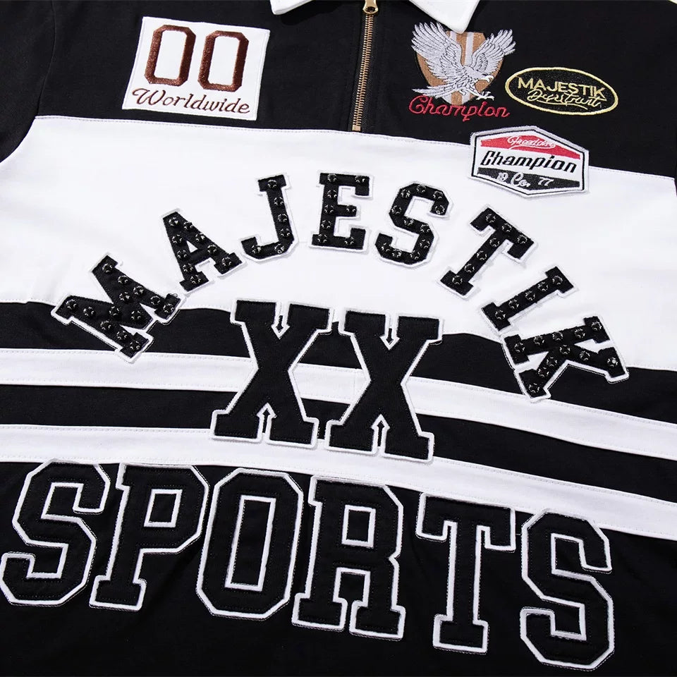 Majestik Sports XX Patchwork Half‑Zip Polo Shirt