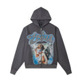 Mixed EMOTION Rhinestone Cursive Blindfolded Angel Grey Full‑Zip Hoodie