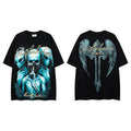 Knickerbockers Alien Skull Mask Angel Wing Cross Vintage Washed Black Oversized Graphic Tee