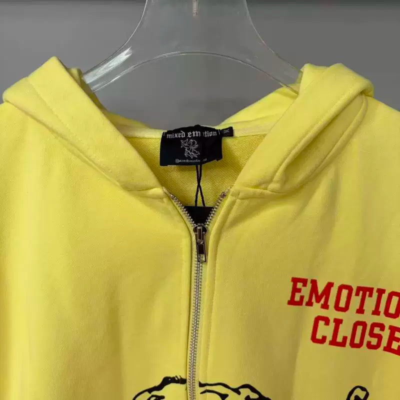 Mixed EMOTION Gradient Cupid Print Zip Up Hoodie