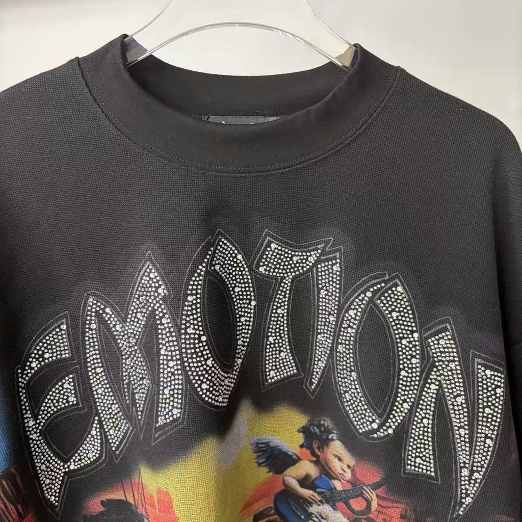 Mixed EMOTION Rhinestone Angel Band Crewneck Sweatshirt