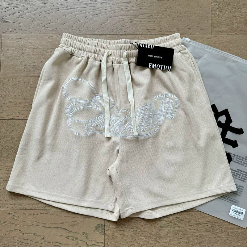 Mixed EMOTION Cursive Emotion Script Beige Sweat Shorts