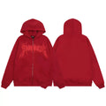 Streetwear Gothic Script Logo Full-Zip Hoodie - Burgundy
