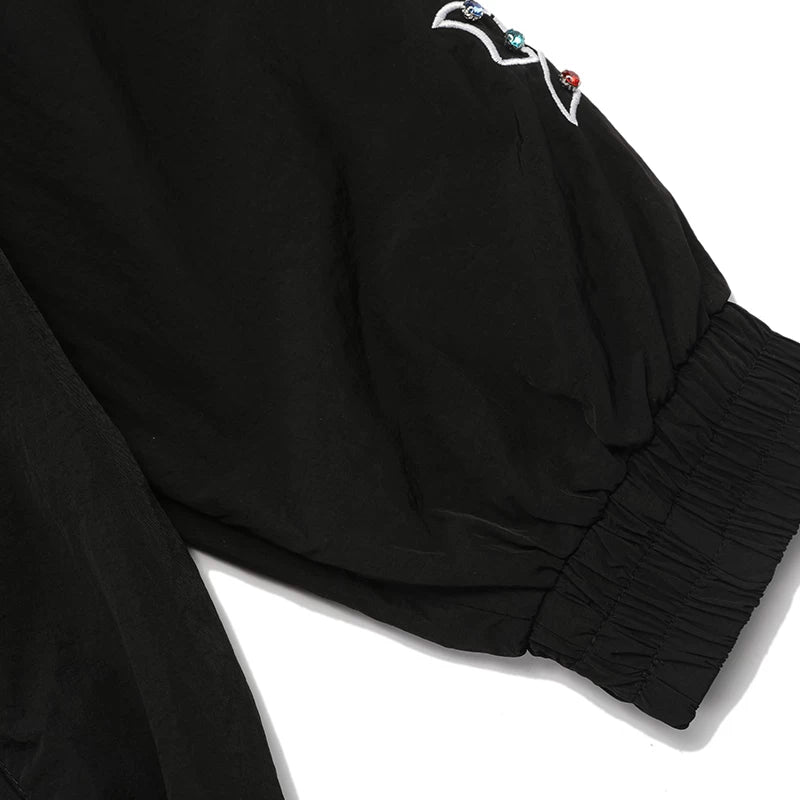 Mixed EMOTION Color Rhinestone Letter Zip‑Up Windbreaker Jacket