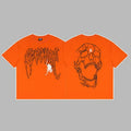 Revenge Arch Logo with Flower & Geometric Shattered Skull Graphic Short Sleeve T-Shirt Orange