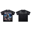 Majestik Skeleton Astronaut Floral Space Vintage Washed Oversized Graphic Tee