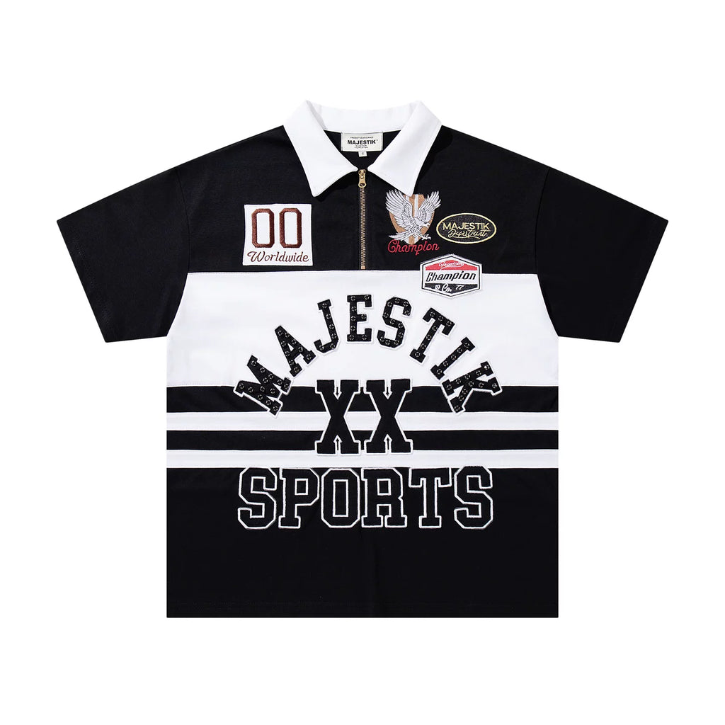 Majestik Sports XX Patchwork Half‑Zip Polo Shirt