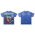 Majestik Department Skeleton Driver NYC Skyline Blue Vintage Washed Oversized Graphic Tee