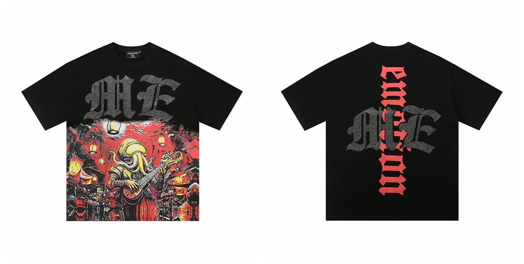 Mixed EMOTION ME Monogram Octopus Musician Carnival Black Oversized Graphic Tee