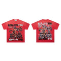 Majestik Sports Lock In Take Over Bear Football Vintage Washed Red Oversized Graphic Tee