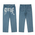 Revenge Vintage Blue Wash Gothic Logo Denim Jeans