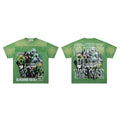 Majestik World Bad News No Mercy Lock In Take Over Football Bear Vintage Washed Green Oversized Graphic Tee