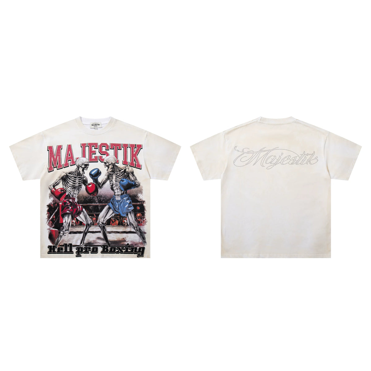 Majestik Hell Pro Boxing Skeleton Boxers Vintage Washed Oversized Graphic Tee