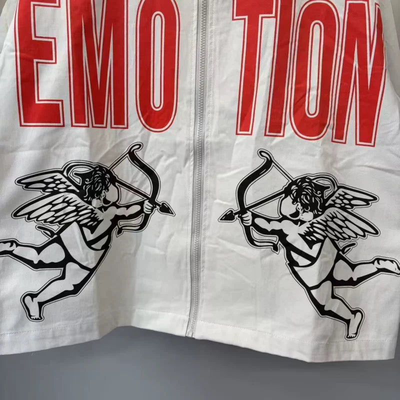 Mixed EMOTION Cupid Graphic Zip‑Up Short Sleeve Shirt