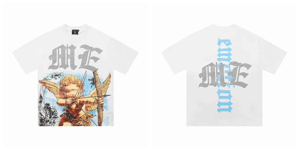 Mixed EMOTION ME Monogram Cupid Archer White Oversized Graphic Tee