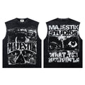 Majestik Studios Punk Eye Collage Rivet Vintage Washed Black Sleeveless Tank Top