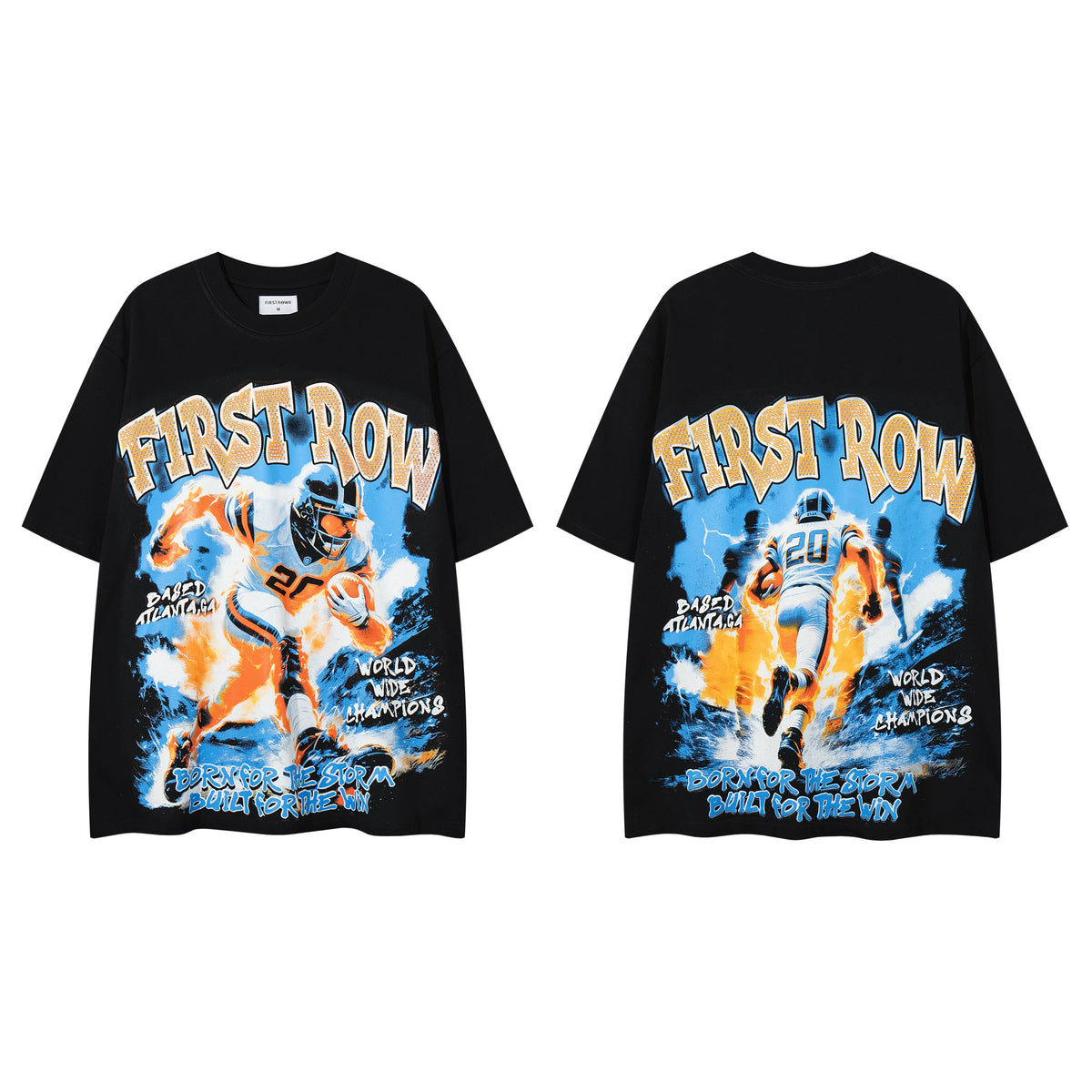First Row Born For The Storm Football Player 20 Vintage Oversized Graphic Tee