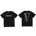 Vlone All-Over Text Grid "FRIENDS-" Graphic T-Shirt - Black