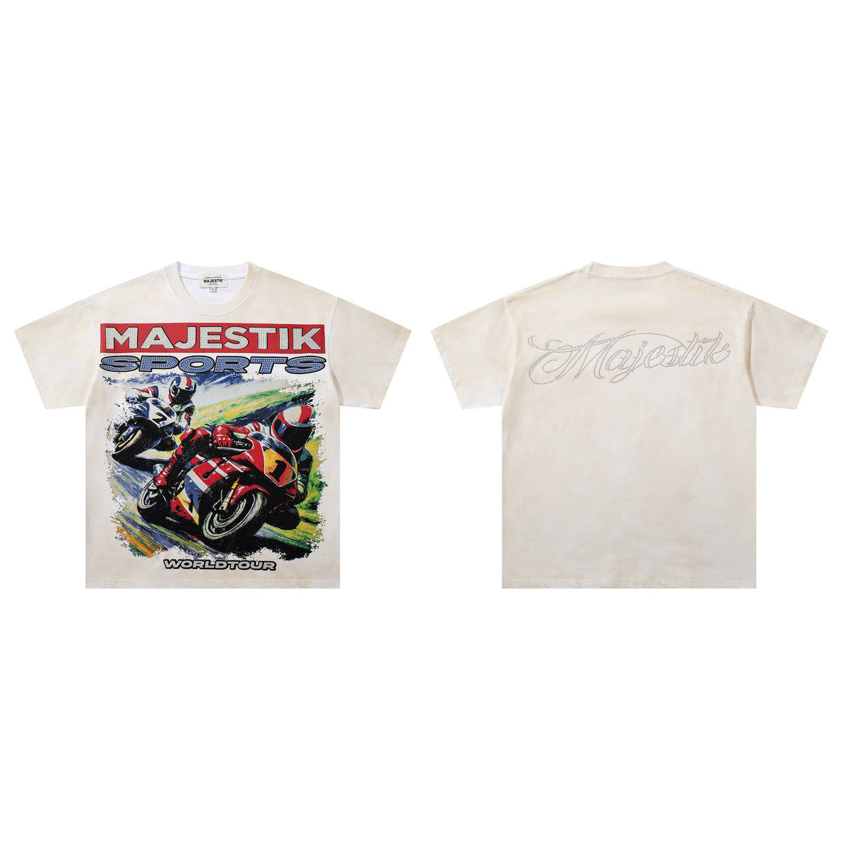 Majestik Sports World Tour Motorcycle Racing Vintage Washed Oversized Graphic Tee