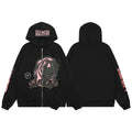 Streetwear Graphic Tiger & Hood Print Zip-Up Hoodie - Black/Pink
