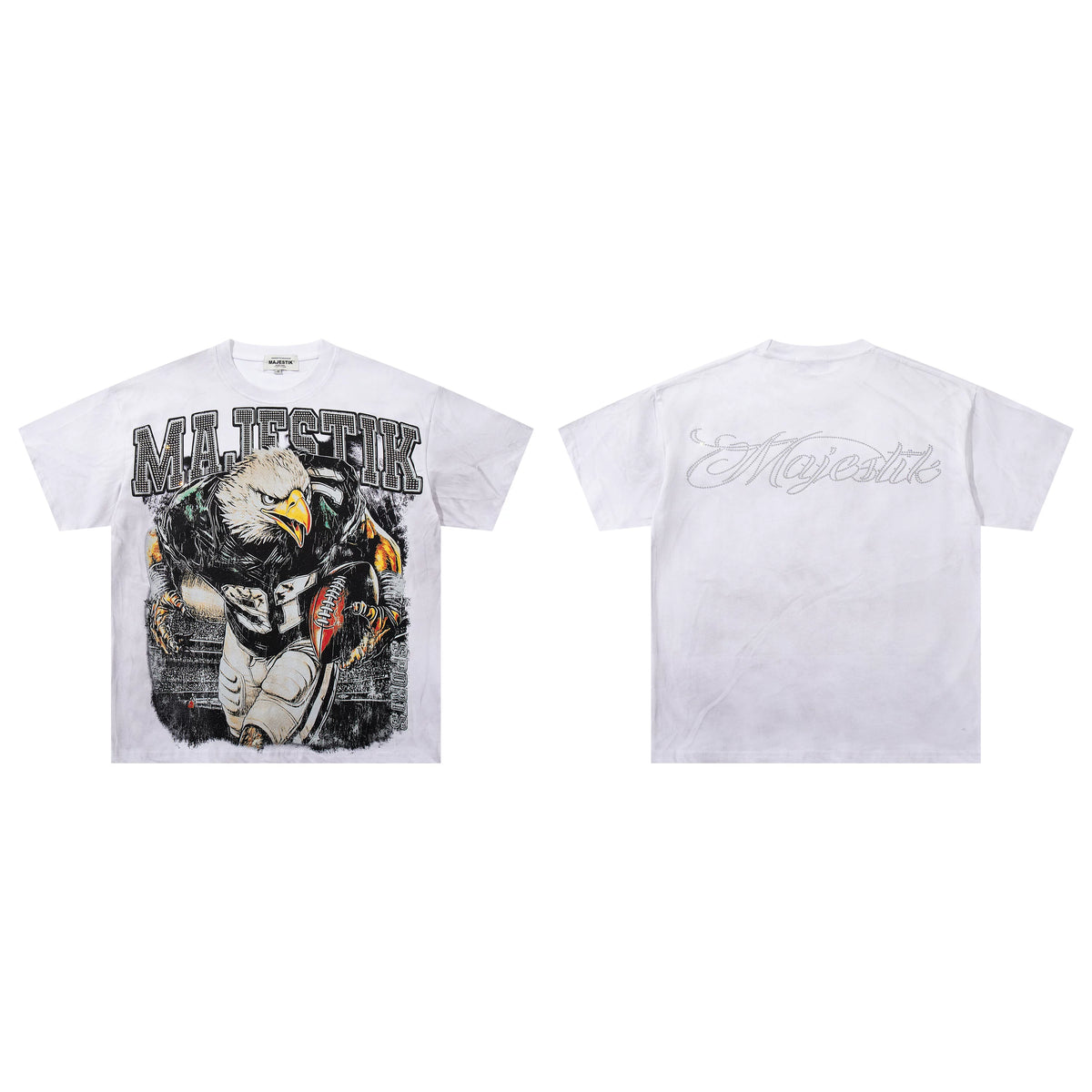 Majestik Eagle Head Football Player Vintage Washed Oversized Graphic Tee