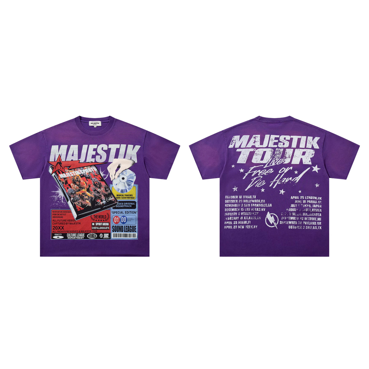 Majestik Tour Live Free Or Die Hard Special Edition CD Vinyl Vintage Washed Purple Oversized Graphic Tee