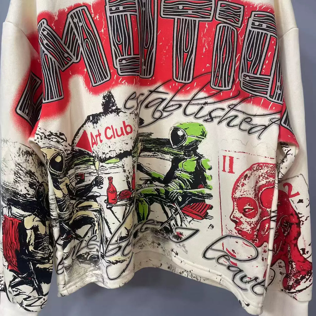 Mixed EMOTION Retro Art Club Graphic Crewneck Sweatshirt