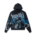 Mixed EMOTION Gas Mask Graffiti Spray Paint Vintage Washed Black Full‑Zip Hoodie