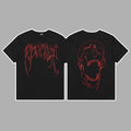 Revenge Red Outline Arch Logo & Skull Graphic Short Sleeve T-Shirt