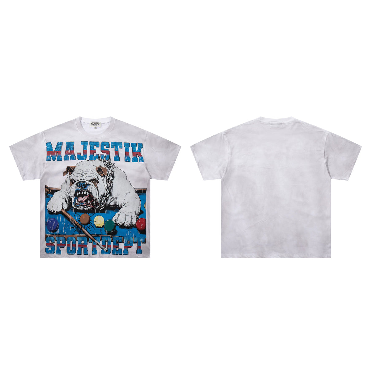 Majestik Sport Dept Bulldog Billiards Pool Table Vintage Washed Oversized Graphic Tee