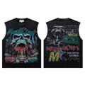Majestik Dept Skull New York City Street Vintage Washed Black Studded Sleeveless Tank Top