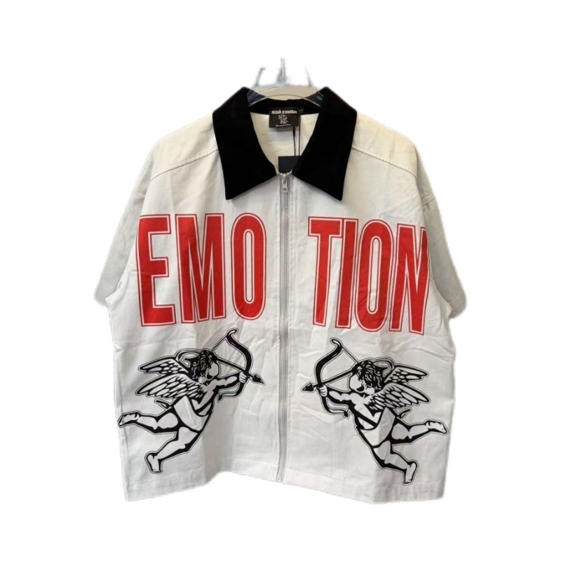Mixed EMOTION Cupid Graphic Zip‑Up Short Sleeve Shirt