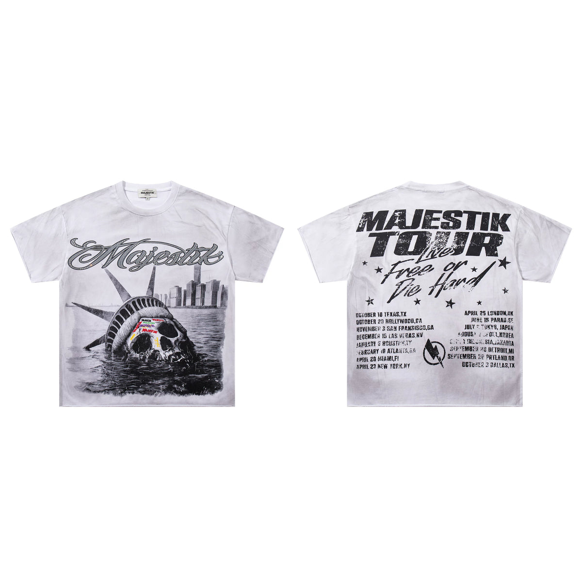 Majestik Tour Sunken Statue Of Liberty Skull Vintage Washed Oversized Graphic Tee