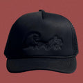 Corteiz Vintage All-Black Trucker Hat with Tonal Script and Star Graphic