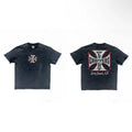 West Coast Choppers Silver & Red Cross Logo Tee - Vintage Black