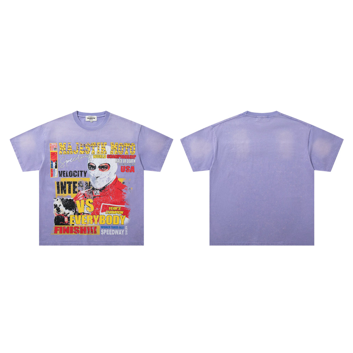 Majestik Moto Speedway Championship Race Of Death Velocity Vintage Washed Purple Oversized Graphic Te