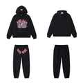 SP5DER Crown Graphic Pullover Hoodie and Sweatpants Matching Set - Black / Pink
