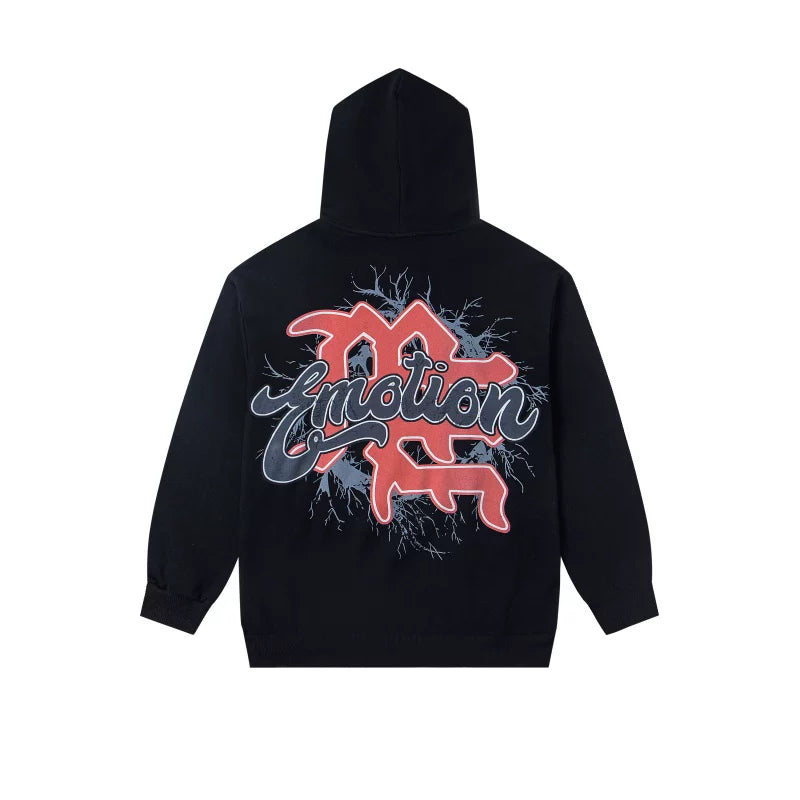 Mixed EMOTION Cursive Blindfolded Angel Statue Black Pullover Hoodie